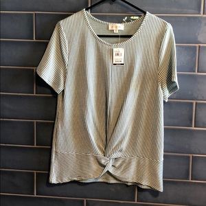 Green and white stripe twist knot front shirt